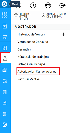 menu autorizar cancelaciones