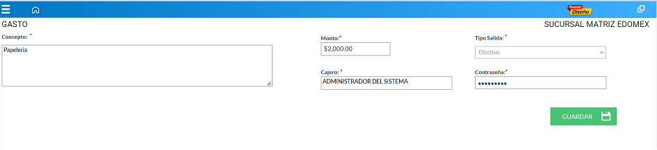 Nuevo gasto sucursal